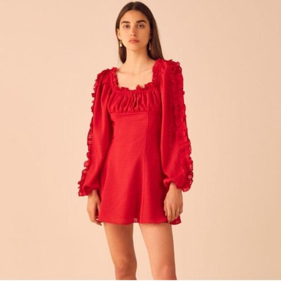 C/MEO Collective Dresses & Skirts - C/meo Collective Dress 8 Red Ruffles Puff Sleeves Mini Party Cocktail Babydoll